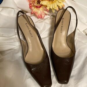 Size 5.5 Chocolate Brown leather sling back shoes